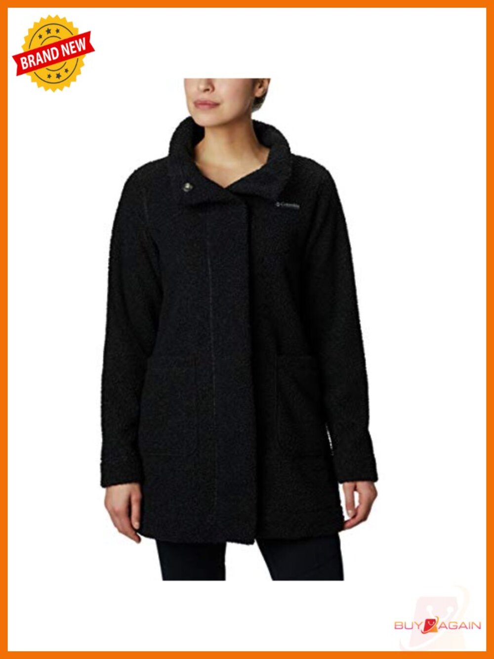 Sherpa Fleece Long Jacket Snap Placket Oversized Collar